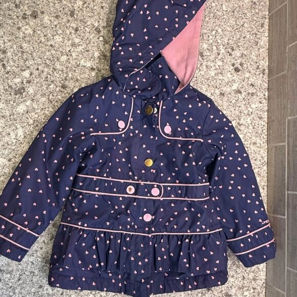 Toddler Girl London Fog Fleece Lined Pink Heart Print Navy Blue Jacket-Size 3T‎ - Picture 3 of 9
